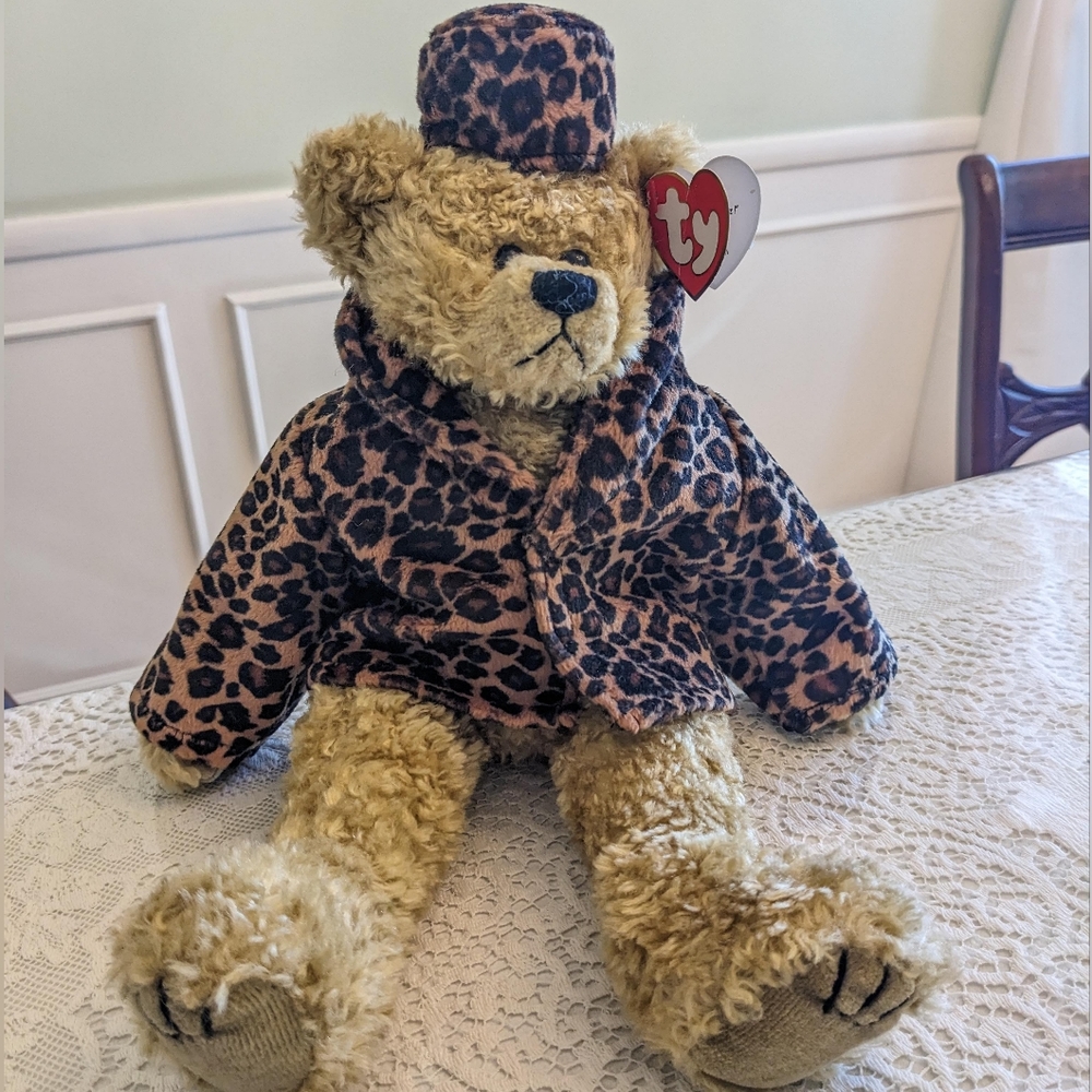 TY Isabella "Puttin' on the Ritz" Bear with Leopard print coat and hat. W/ tags.
